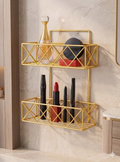 Luxury Golden 2-Tier Wall Mounted Cosmetic Organizer - Premium Makeup Storage Rack for Vanity & Bathroom