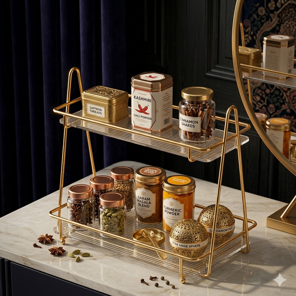 Luxury 2-Tier Gold Display Rack - Multipurpose Metal Organizer for Dessert, Perfume & Cosmetics